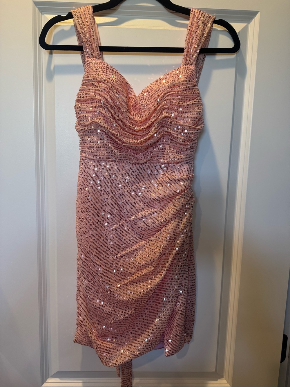 Pink Sequin Ruched Mini Dress